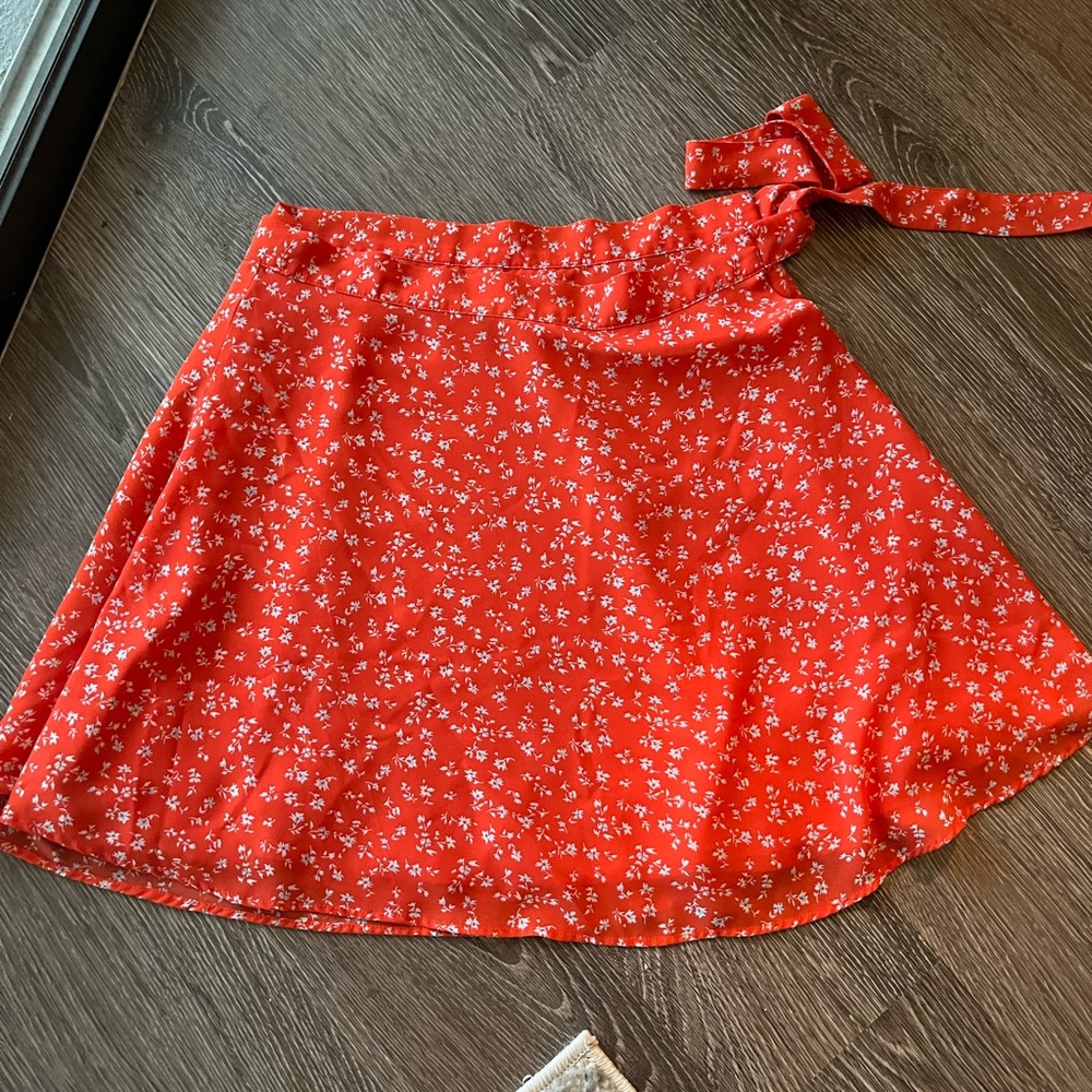 Red wrap mini skirt